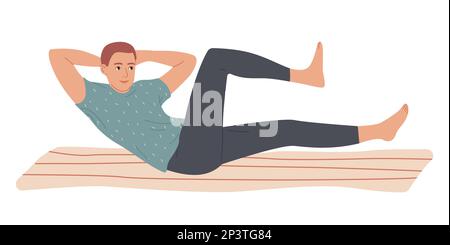 Ein Mann, der zu Hause situps-bauchmuskeln macht Stock Vektor