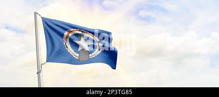 Die Flagge der Nördlichen Marianen winkt im Hintergrund. 3D-Rendering Stockfoto