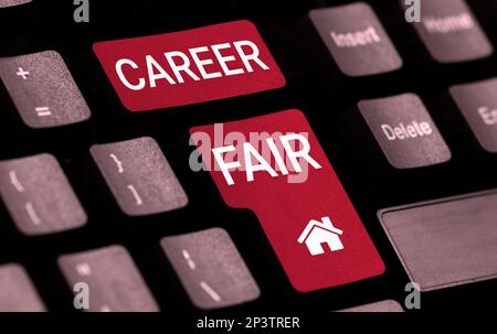 Inspiration mit dem Schild „Career Fair“. Business Showcase eine Veranstaltung, bei der Arbeitsuchende mit möglichen Arbeitgebern zusammentreffen können Stockfoto