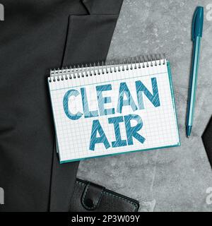 Handschriftlicher Text Clean Air. Geschäftskonzept Luft, die keine schädlichen Verschmutzungen und Chemikalien enthält Stockfoto