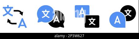 Symbolgruppe übersetzen. Chatblasen mit Übersetzungssymbolen. Vektordarstellung Stock Vektor