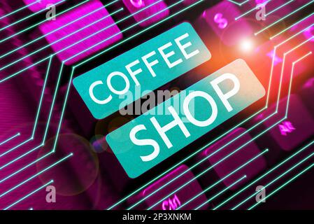 Schriftzug mit Text Coffee Shop. Konzept bedeutet kleines zwangloses Restaurant, das Kaffee und leichte Erfrischungen serviert Stockfoto