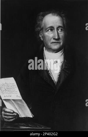 1828 : der deutsche Dichter JOHANN WOLFANG von GOETHE ( 1749 - 1832 ) , Ölgemälde von Josef Stieler , Weimar ( Deutschland ) , Goethe-Museum - POESIE - POETA - letterato - LETTERATURA - LITERATUR - ritratto - Halsband - colletto - Krawatte - Cravatta - Portrait - ritratto - fermacravatta - Pintie - spilla - Pin - Letter - lettera --- Archivio GBB Stockfoto