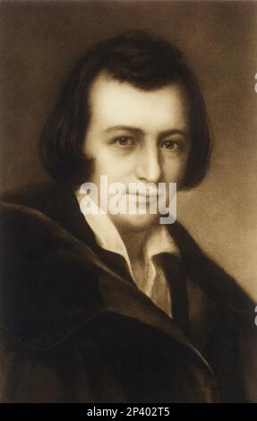 Der deutsche Dichter Heinrich HEINE ( Düsseldorf 1797 - Paris 1856 ) , Freund von Goethe , Victor Hugo , Alexandre Dumas und Honoré de Balzac ( Ölgemälde aus einem populären Porträt ) - POESIE - Poesie - POETA - LETTERATURA - Literatur - Letterato - ROMANTICISMO - Romantik - Kragen - colletto - Archivio GBB Stockfoto