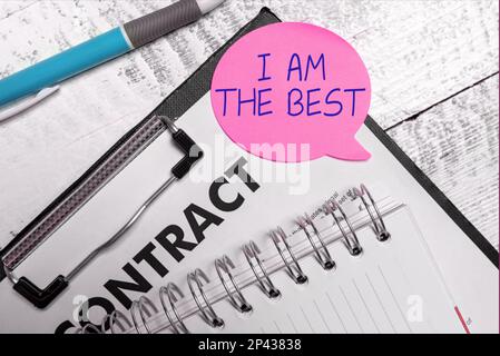 Handschriftlicher Text Ich bin der Beste. Ein Business-Showcase, der dankbar ist, dass er noch einen Tag Philosophie lebt Stockfoto