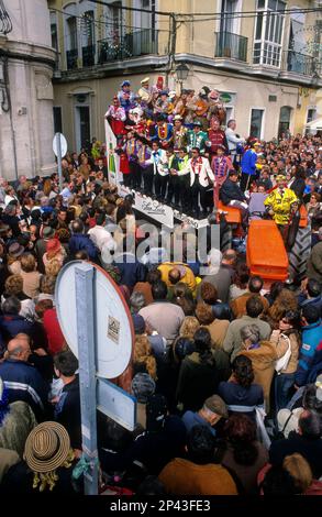 Karneval. Parade der Chöre in Libertad Quadrat. Cádiz, Andalusien, Spanien Stockfoto