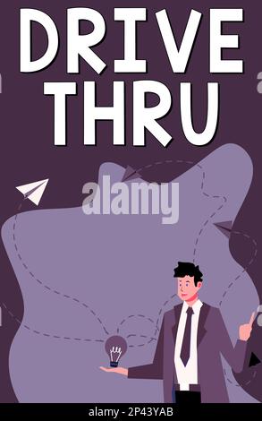 Schreiben mit Text Drive Thru. Ort für Konzeptfotos, an dem Sie die Art des Service erhalten, indem Sie ihn durchfahren Stockfoto