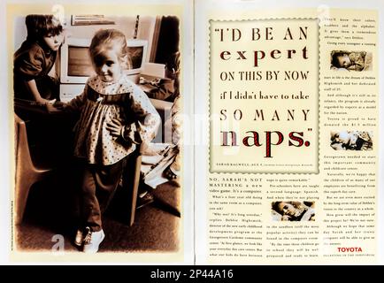 Toyota investiert im April 1991 in eine Einzelwerbung in einem Magazin in NatGeo Stockfoto