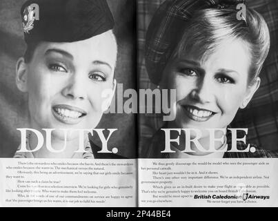 British Caledonian Airways Werbung in einem NatGeo Magazin Juni 1986 Stockfoto