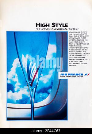 Air-France-Werbung in einem NatGeo-Magazin Juni 1986 Stockfoto