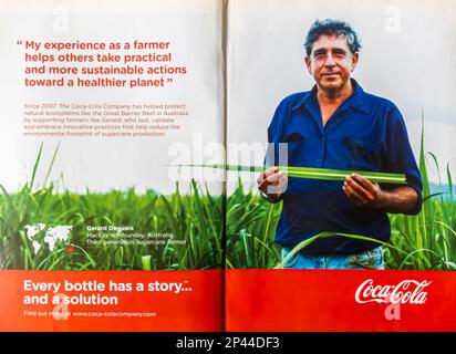 Coca-Cola-Werbung in einer Zeitschrift NatGeo Juli 2014 Stockfoto