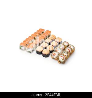 Filakation gebackene Sushi-Brötchen auf weißem Hintergrund isolieren Stockfoto