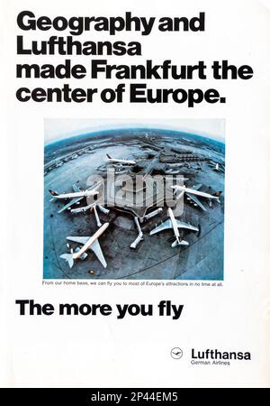 Lufthansa Frankfurt Werbeanzeige in einer Zeitschrift NatGeo Juni 1975 Stockfoto