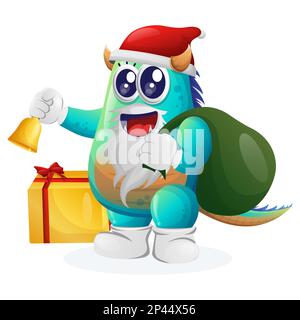 Niedliches blaues Monster weihnachtsmann ChristmassePerfect für Kinder, kleine Unternehmen oder E-Commerce, Merchandise und Aufkleber, Banner-Werbung, Blog oder Vlog-Kanal Stock Vektor