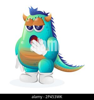 Süßes blaues Monster mit boblauem Ausdruck. Perfekt für Kinder, kleine Unternehmen oder E-Commerce, Merchandise und Aufkleber, Werbebanner, Blog oder Vlog Chan Stock Vektor