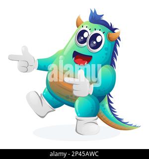 Süßes blaues Monster verspielt mit spitzen Händen. Perfekt für Kinder, kleine Unternehmen oder E-Commerce, Merchandise und Aufkleber, Werbebanner, Blog oder Vlog c Stock Vektor