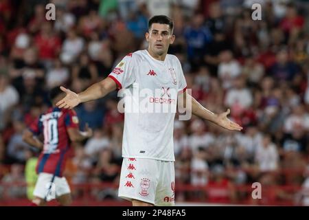 Buenos Aires, Argentinien. 05. März 2023. Nicolas Cordero von Huracan reagiert während eines Spiels zwischen Huracan und San Lorenzo im Rahmen der Liga Profesional 2023 im Estadio Tomas Duco. (Endstand; Huracan 1:1 San Lorenzo) Kredit: SOPA Images Limited/Alamy Live News Stockfoto