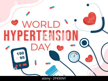 World Hypertension Day am 17. Mai Illustration mit Bluthochdruck und Red Love Image in flachem Cartoon handgezeichnet für Landing-Page-Vorlagen Stock Vektor