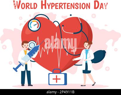 World Hypertension Day am 17. Mai Illustration mit Bluthochdruck und Red Love Image in flachem Cartoon handgezeichnet für Landing-Page-Vorlagen Stock Vektor