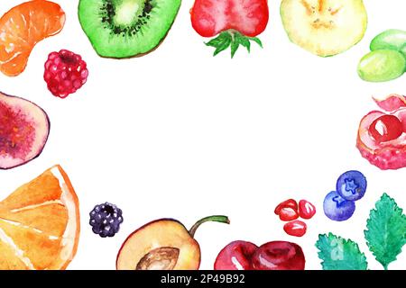 Aquarell Fruchtbeerensüß Vektorrahmen isoliert. Stock Vektor