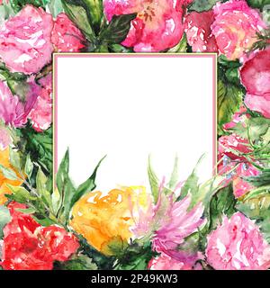Aquarelle Blume Blumenmuster romantische Rahmendarstellung. Stockfoto