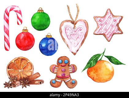 Isolierte Aquarellfarben-Weihnachtselemente. Stockfoto