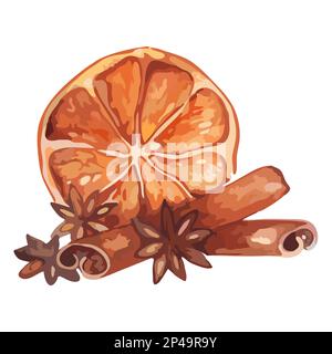 Aquarell Zitrone Zitrus Anis Zimt Frucht Still Life isolierter Vektor. Stock Vektor