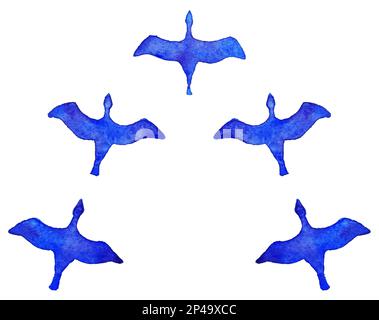 Aquarell handgezeichnete blaue Vogel Vektorgruppe isoliert. Stock Vektor