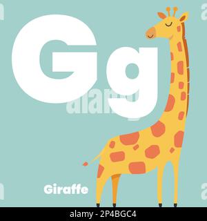 Süße Kinder ABC-Schlagwörter mit dem Buchstaben G für Kinder, die englischen Vokabular lernen. Giraffe. Vektordarstellung Stock Vektor