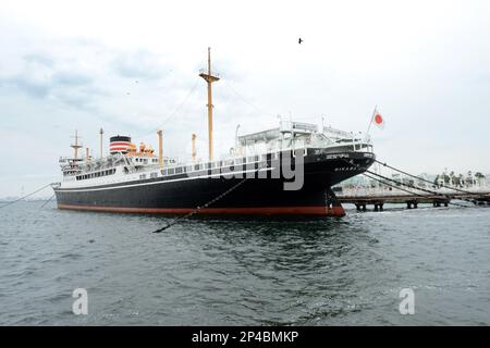 Das Hikawa Maru-Schiff legt am Yamashita Park in Yokohama, Japan an. Stockfoto