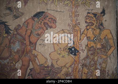 Hinduistische Gemälde im Kamasan-Stil. Klungkung Palace, Semarapura, Klungkung Regency, Bali, Indonesien Stockfoto