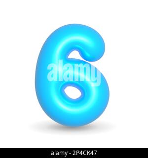 Nummer Sechs. 6 Himmelblau Ballon 3D gerendert. Realistisches Designelement für Veranstaltungen. Alles gute zum Geburtstag, zur Jubiläumsfeier und zu Veranstaltungen. 3D-Darstellung rendern Stockfoto