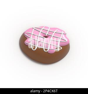 Glasierter Schokoladen-Donut 3D mit realistischem Design. Süßes Essen, Donuts mit Streusel. 3D-Darstellung auf weißem Hintergrund isoliert rendern Stockfoto