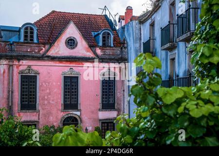 Farbenfrohe Häuser auf einem Hügel, Sintra, Portugal Stockfoto