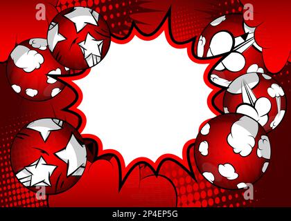 Rot-weißes Comicbuch-Poster mit Kugeln. Comics-Präsentation mit Werbefläche, abstrakter Hintergrund. Pop-Art-Retro-Stil. Stock Vektor