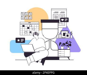 Beschäftigte Geschäftsmann arbeiten oder studieren auf Laptop in der Nähe von Sanduhrzeit Deadline Effizienzkonzept Stock Vektor