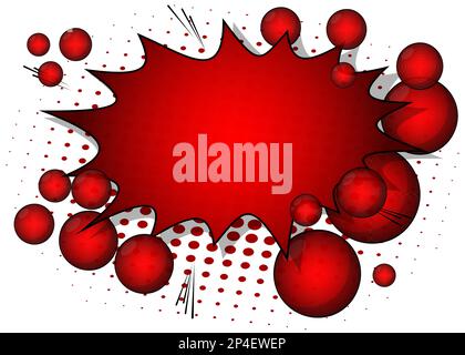 Rot-weißes Comicbuch-Poster mit Kugeln. Comics-Präsentation mit Werbefläche, abstrakter Hintergrund. Pop-Art-Retro-Stil. Stock Vektor