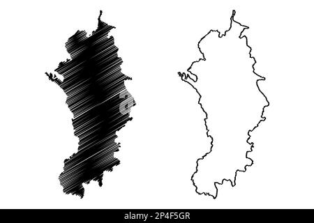 Derbyshire Dales Bezirk (Vereinigtes Königreich von Großbritannien und Nordirland, zeremonielle Grafschaft Derbyshire, England) Kartenvektordarstellung, scrib Stock Vektor