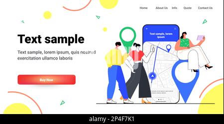 Personen, die die Online-Navigations-App auf digitalen Geräten verwenden Benutzer, die Routen mit GPS-Zeigern horizontal erkunden Stock Vektor