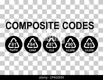 Satz von Composite-Symbol, Ökologie Recycling-Zeichen isoliert auf weißem Hintergrund. Symbol für Verpackungsabfall . Stock Vektor