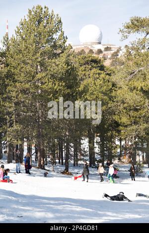 Zypern, Troodos-Gebirge, Skifahren in den Bergen. Stockfoto