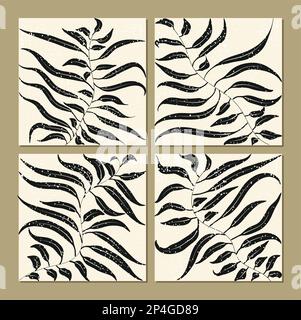 Künstlerisch trendige Bilder mit Pflanzenzeichnungen, eine Blattlinie mit abstrakter Form, Sammlung zeitgenössischer Kunstposter in Pastellfarben zum Drucken Stock Vektor