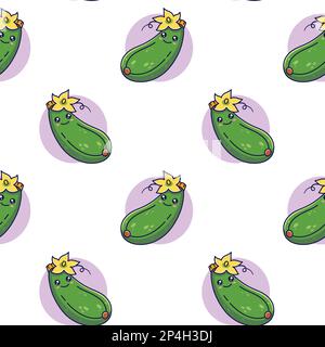 Süßes Kawaii Zucchini Nahtloses Muster im Doodle-Stil. Vektorbild des handgezeichneten Cartoons Zucchini. Stock Vektor