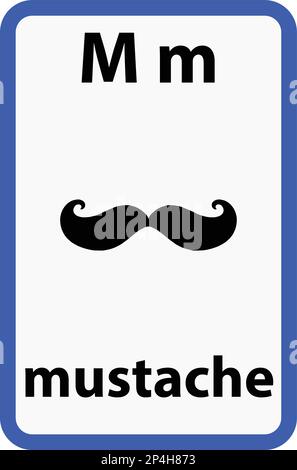 Alphabet-Karteikarte für Kinder mit dem Buchstaben m vom Schnurrbart Stock Vektor