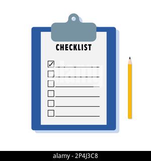 Checkliste für die Zwischenablage - Aufgabenplanung und Bleistift. Abbildung der Papier-Checkliste mit Flachvektoren. Stock Vektor