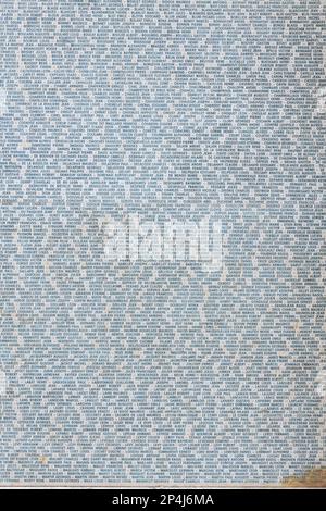 Details der Ehrenrolle gefallener Soldaten aus dem Großen Krieg im 9. Arrondissemennt Rathaus in der Rue Drouot, Paris. Stockfoto