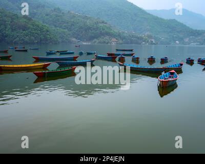 Boote zu vermieten en Phewa Lake, Pokhara, Nepal Stockfoto