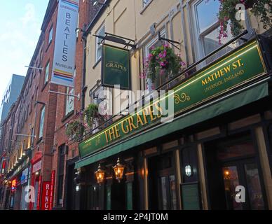 The Grapes Pub, wo die Beatles saßen und tranken, 25 Mathew St Liverpool, Merseyside, England, Großbritannien, L2 6RE Stockfoto