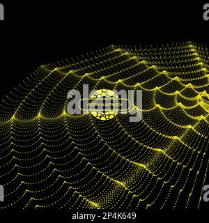 Array mit dynamischen Partikeln. Fließende Partikelfilter Wellen. Gewellten Raster Hintergrund. 3d Abstract Vector Illustration. Stock Vektor