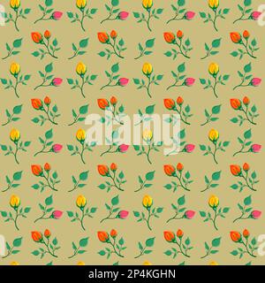 Elegantes, nahtloses Muster mit Blumenmotiv aus gelbroten und rosafarbenen Rosenblumen Stock Vektor